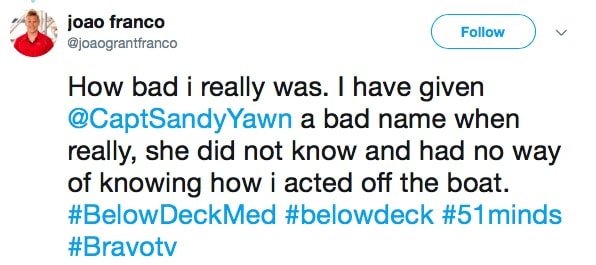 Joao Franco Apologizes For His Behavior On Below Deck Mediterranean