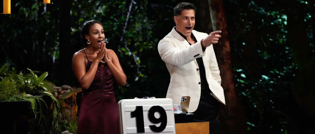 Deal or No Deal Island winner Jordan Fowler with host Joe Manganiello in the finale