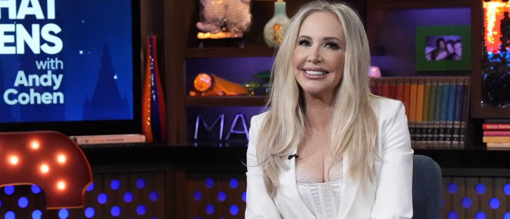 Shannon Beador in a white suit on WWHL.