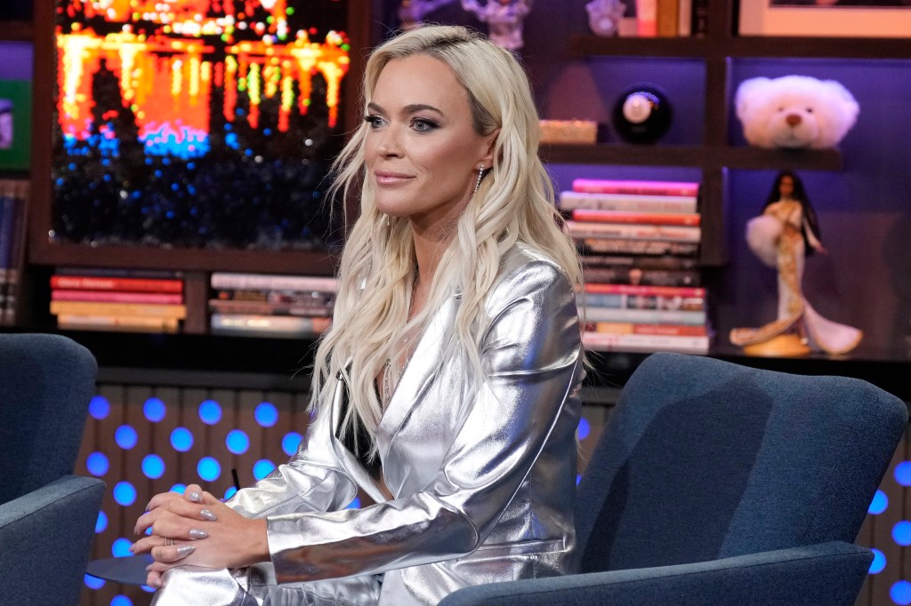 Teddi Mellencamp in a silver suit on WWHL.