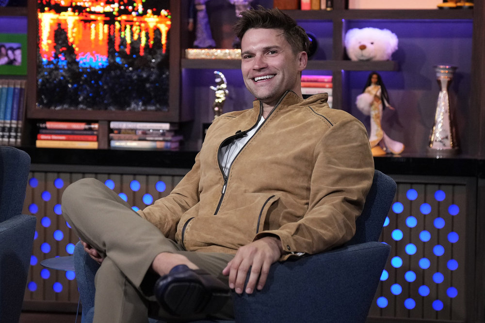 Tom Schwartz on WWHL wearing tan.
