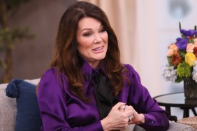 Lisa Vanderpump in a purple blouse on the set of Hallmark's Home and Family