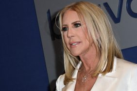 Fired Real Housewives of Orange County alum Vicki Gunvalson in a white suit.