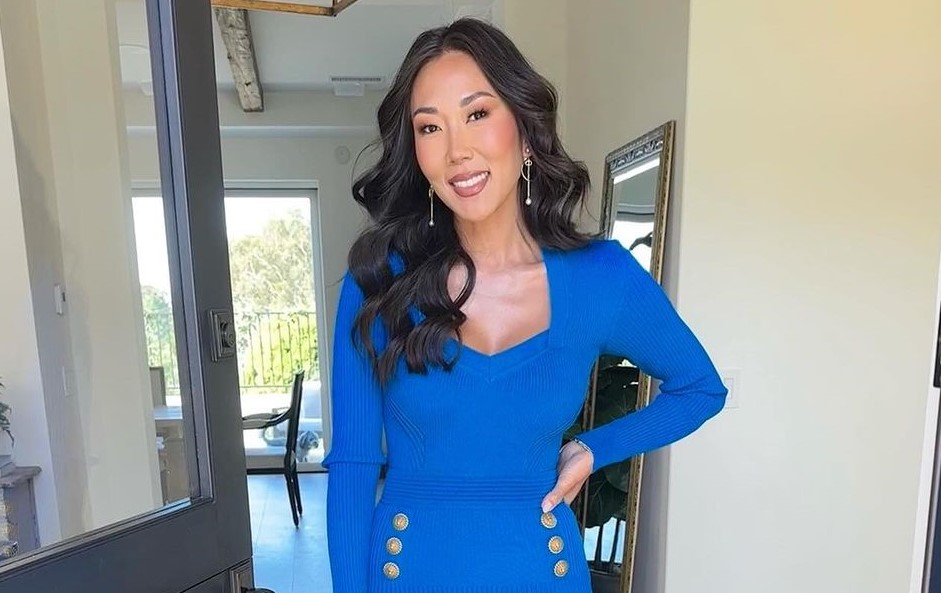 RHOC's Katie Ginella in a blue dress.