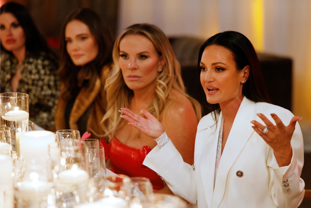 Lisa Barlow trying to make a point on RHOSLC Season 5.