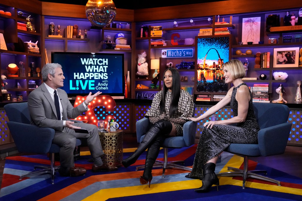 Andy Cohen and Garcelle Beauvais WWHL