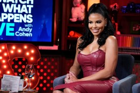 Mia Thornton in a red dress on Watch What Happens Live