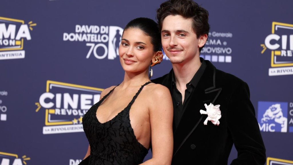 Timothée Chalamet and Kylie Jenner attend the photocall during the 70th David Di Donatello at Cinecittà Studios