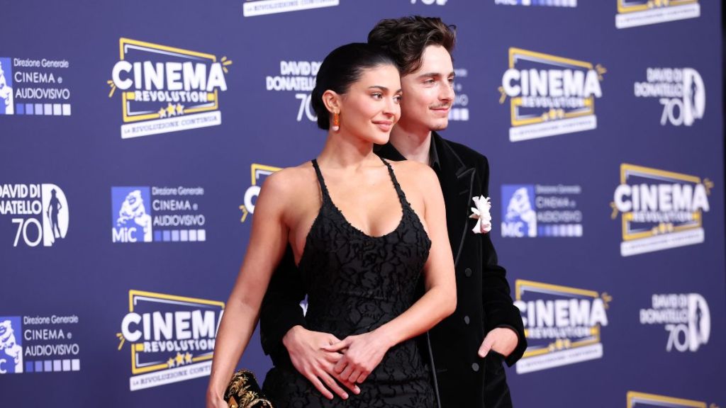 Kylie Jenner and Timothée Chalamet attend the photocall during the 70th David Di Donatello at Cinecitta Studios on May 07, 2025 in Rome, Italy.