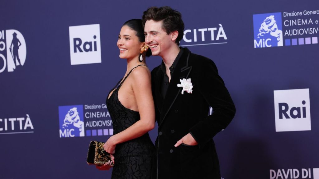 Timothee Chalamet and Kylie Jenner attend the red carpet during the 70th David Di Donatello at Cinecitta Studios on May 07, 2025 in Rome, Italy.