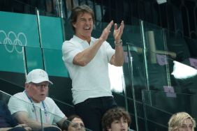 Tom Cruise attends day two of the Paris 2024 Olympic Games at the artistic gymnastics event with Simone Biles of USA at Paris Arena on July 28, 2024 in Paris, France.
