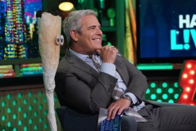 Andy Cohen and a large joint with eyeballs on Watch What Happens Live