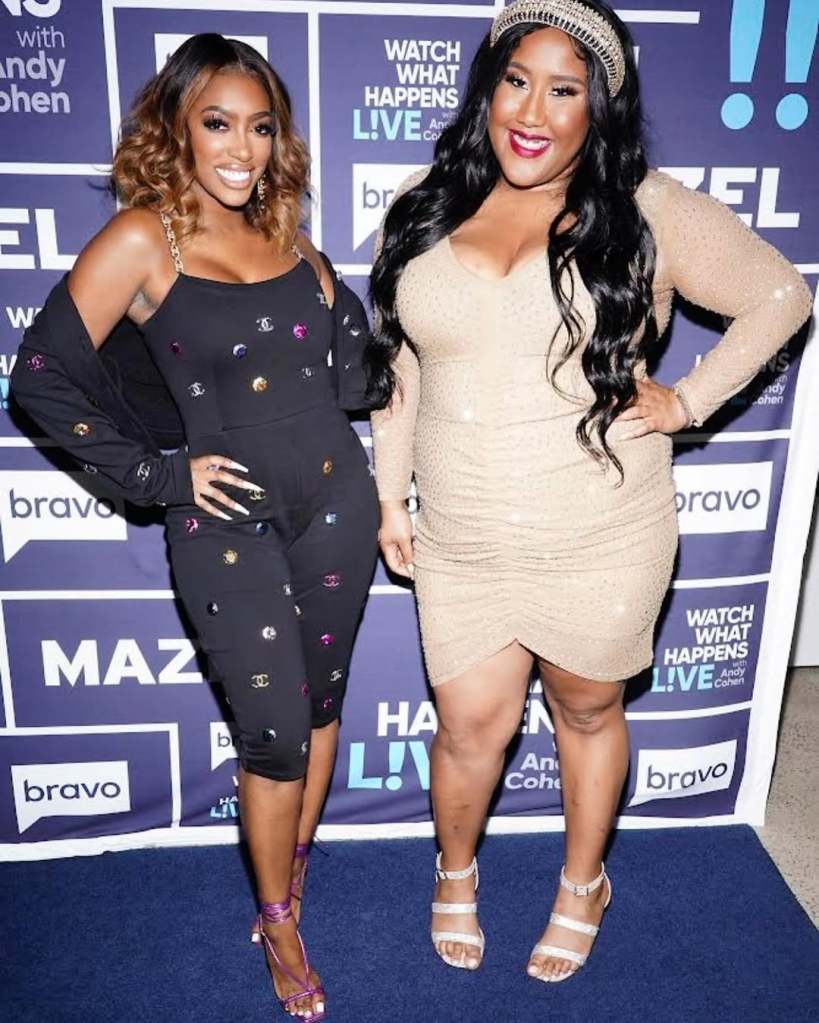 Porsha Williams and Londie Favors posing backstage at Bravo's Watch What Happens Live