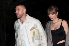 Travis Kelce and Taylor Swift attend CATCH Steak on October 14, 2023 in New York City.