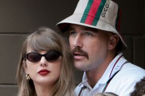 Taylor Swift and Travis Kelce attend the men's final on day fourteen of the 2024 US Open Tennis Championships at the USTA Billie Jean King Tennis Center on September 8, 2024 in Flushing Meadows, Queens, New York City.