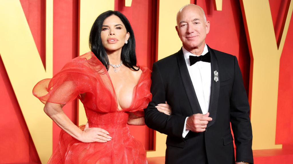 Lauren Sánchez and Jeff Bezos attends the 2024 Vanity Fair Oscar Party Hosted By Radhika Jones at Wallis Annenberg Center for the Performing Arts on March 10, 2024 in Beverly Hills, California.