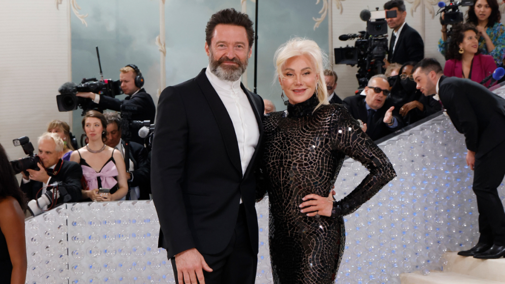 Hugh Jackman and Deborra-Lee Furness attend the 2023 Costume Institute Benefit celebrating "Karl Lagerfeld: A Line of Beauty" at Metropolitan Museum of Art on May 01, 2023 in New York City.