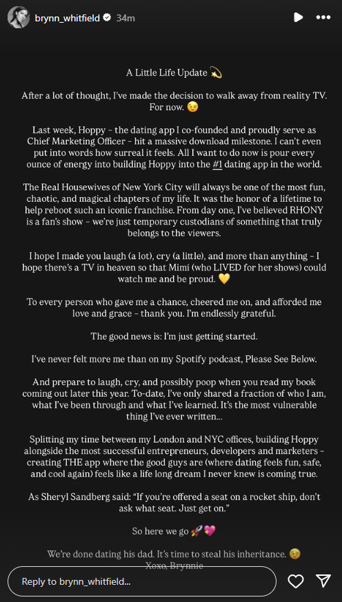 Brynn Whitfield announcing her exit from Real Housewives of New York