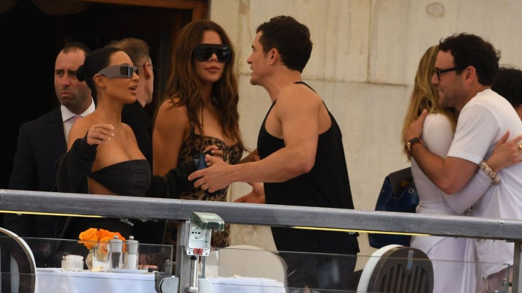 Kim Kardashian, Khloe Kardashian and Orlando Bloom ahead of Jeff Bezos and Lauren Sanchez Wedding on June 26, 2025 in Venice, Italy