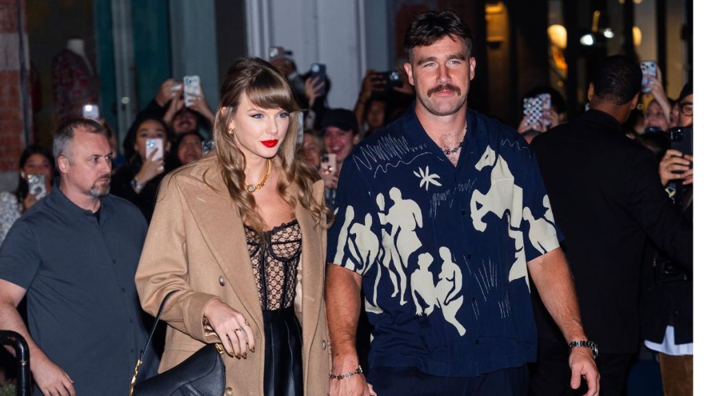Taylor Swift (L) and Travis Kelce are seen in SoHo on October 11, 2024 in New York City