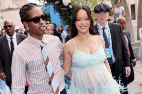 A$AP Rocky and Rihanna attend the "Smurfs" Global Premiere at Mont des Arts on June 28, 2025 in Brussels, Belgium.