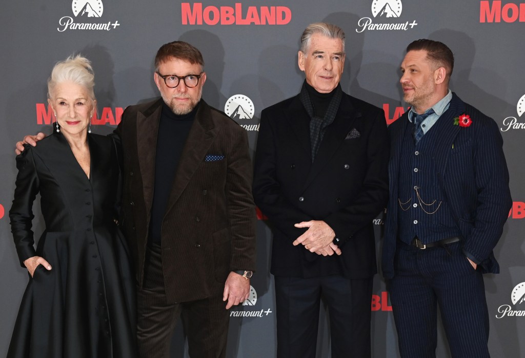 Tom Hardy with other members of the Mobland cast